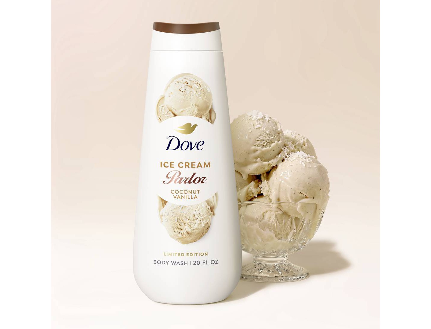 Гель для душа Dove Beauty Ice Cream Parlor, Coconut Vanilla, 20 fl oz, цвет: Кремовый — фото 2
