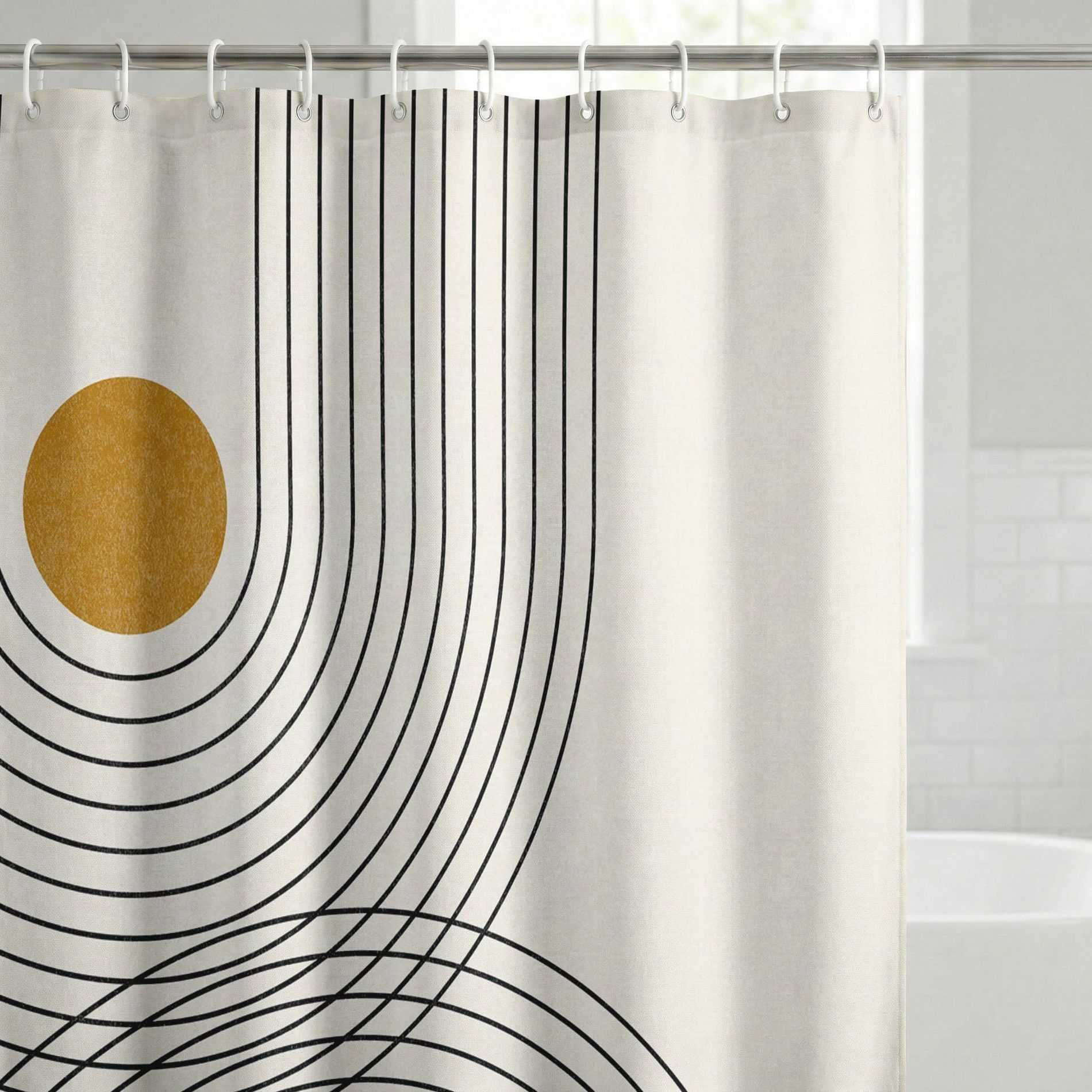 Americanflat 71x74 Boho Shower Curtain - Water-Resistant Long Shower Curtain with Durable Metal Grommets and 12 Hooks - 100% Polyester - Black,