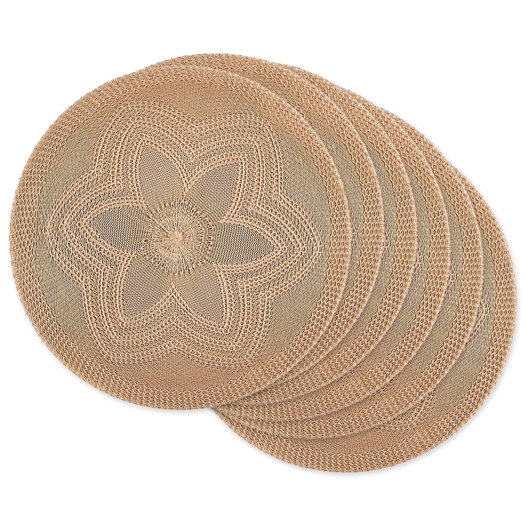 6pk Plastic Woven Floral Placemats Beige - Design Imports: Round Botanical Dining & Kitchen Table Decor, 15"