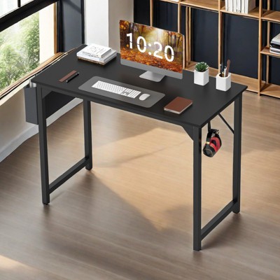 Bencmate Desks Home Office Computer Desk with Storage Bag and Headphone Hook, Students Library Small Reading Writing Study Desk, Black, 40 Inches