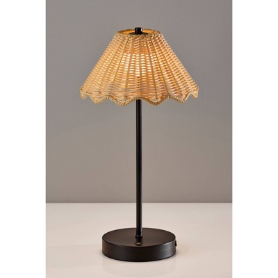 Stevie Black Cordless LED Table Lamp with Plastic Rattan Shade