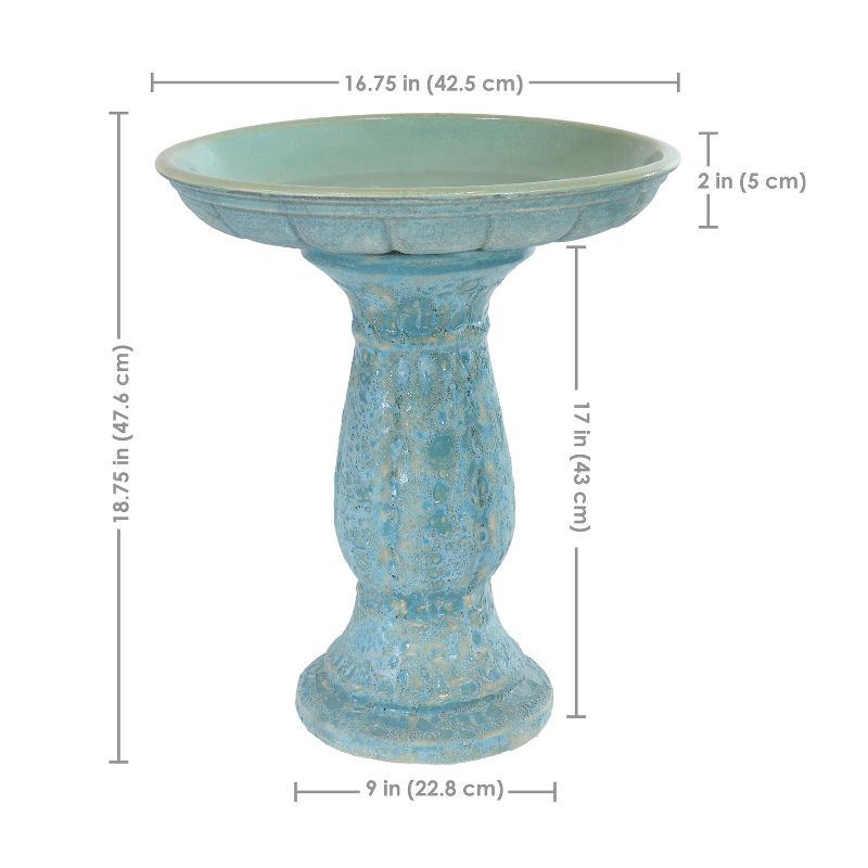 Sunnydaze Avignon Ceramic Bird Bath with Lava Finish - Blue Distressed Ceramic Finish - 18.75" H, 3 of 9