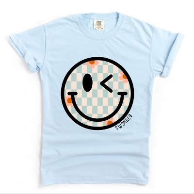 Simply Sage Market S.W.Smiley Checkered Smiley Face Garment Dyed Tee