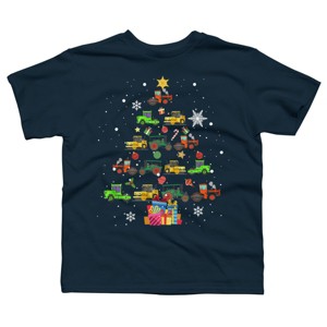 Boy's Design By Humans Christmas Tractor Tree Gift Farmer Shirts Funny Tractor Xmas By VitMon T-Shirt - 1 of 3