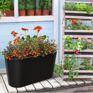2 Pack Tall Oval Planter Box with Wheels Modern Flower Pots with Water Level & Removable Insert Bucket for Outdoor Patio, Garden, Window - 1 of 4