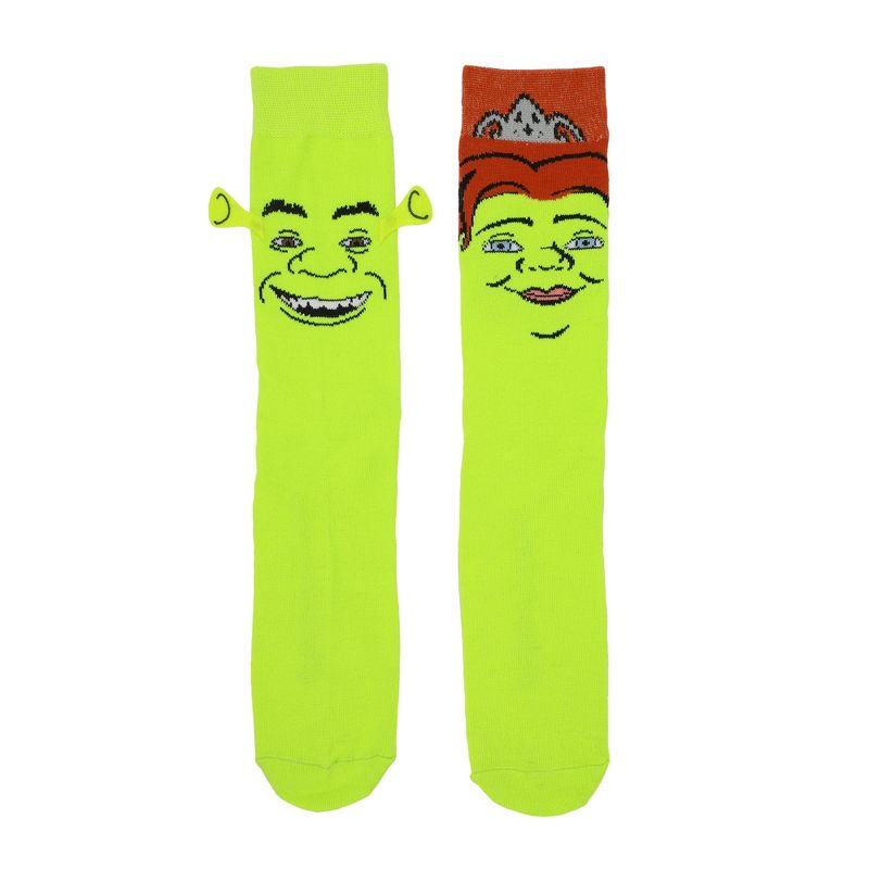 Shrek Fiona & Shrek Faces With 3D Ears Men's Green Casual Crew Socks, 2 of 7