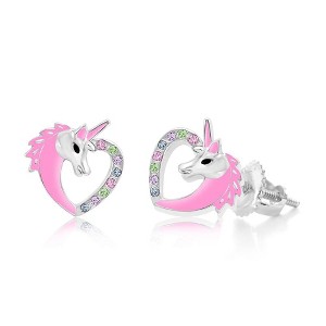 Chanteur Hypoallergenic Kids Jewelry Accessories Unicorn Heart CZ White Gold Palladium Plating Stud Earrings Surgical Titanium Posts - 1 of 1