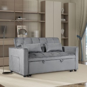 Kumasinova Convertible Sofa Bed with Adjustable Backrest, Velvet Loveseat to Sleeper Bed, Sturdy Wood Frame, 2 Lumbar Pillows, Couch for Living Room - 1 of 4