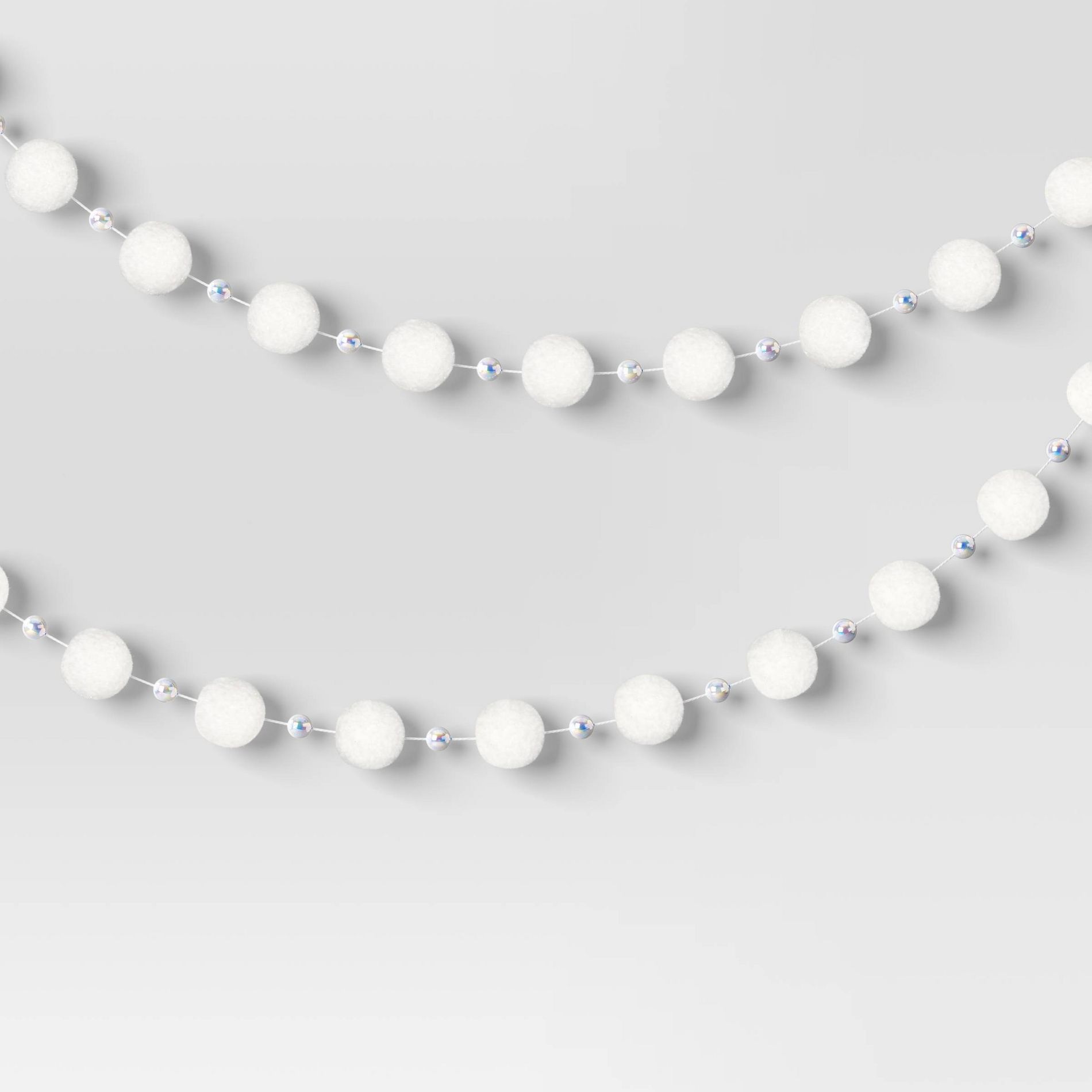 6' Christmas Pom Pom and Bead Garland White - Wondershop™