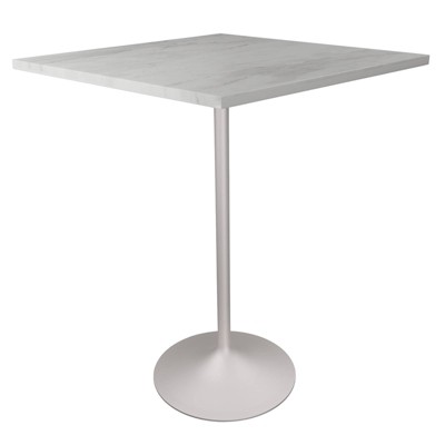 LeisureMod Verve 27" Sqaure Bar Height Dining Table - Modern Resin Top with White Steel Pedestal Base Counter Height Table for Kitchen, Home, and Pub