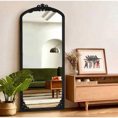 Lirago Arch Solid Wood Mirror Ornate Mirror Wall Mirror Retro Mirror with Carved Frame 69*30 Black