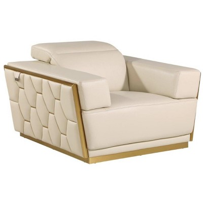 HomeRoots 47" Beige and Gold Italian Leather Club Chair