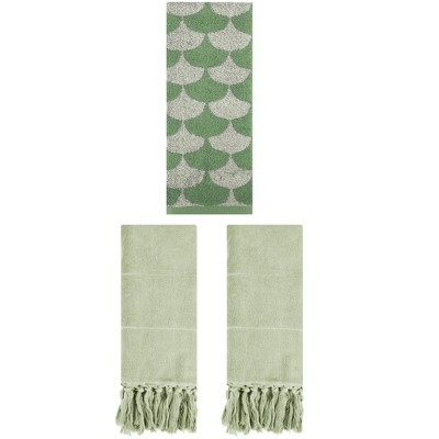 REGALWOVEN 3 Packs Geometric and Solid Absorbent Soft Cotton Hand Towel Set