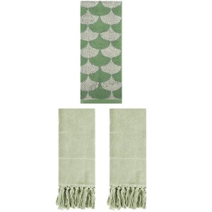 REGALWOVEN 3 Packs Geometric and Solid Absorbent Soft Cotton Hand Towel Set - 1 of 4