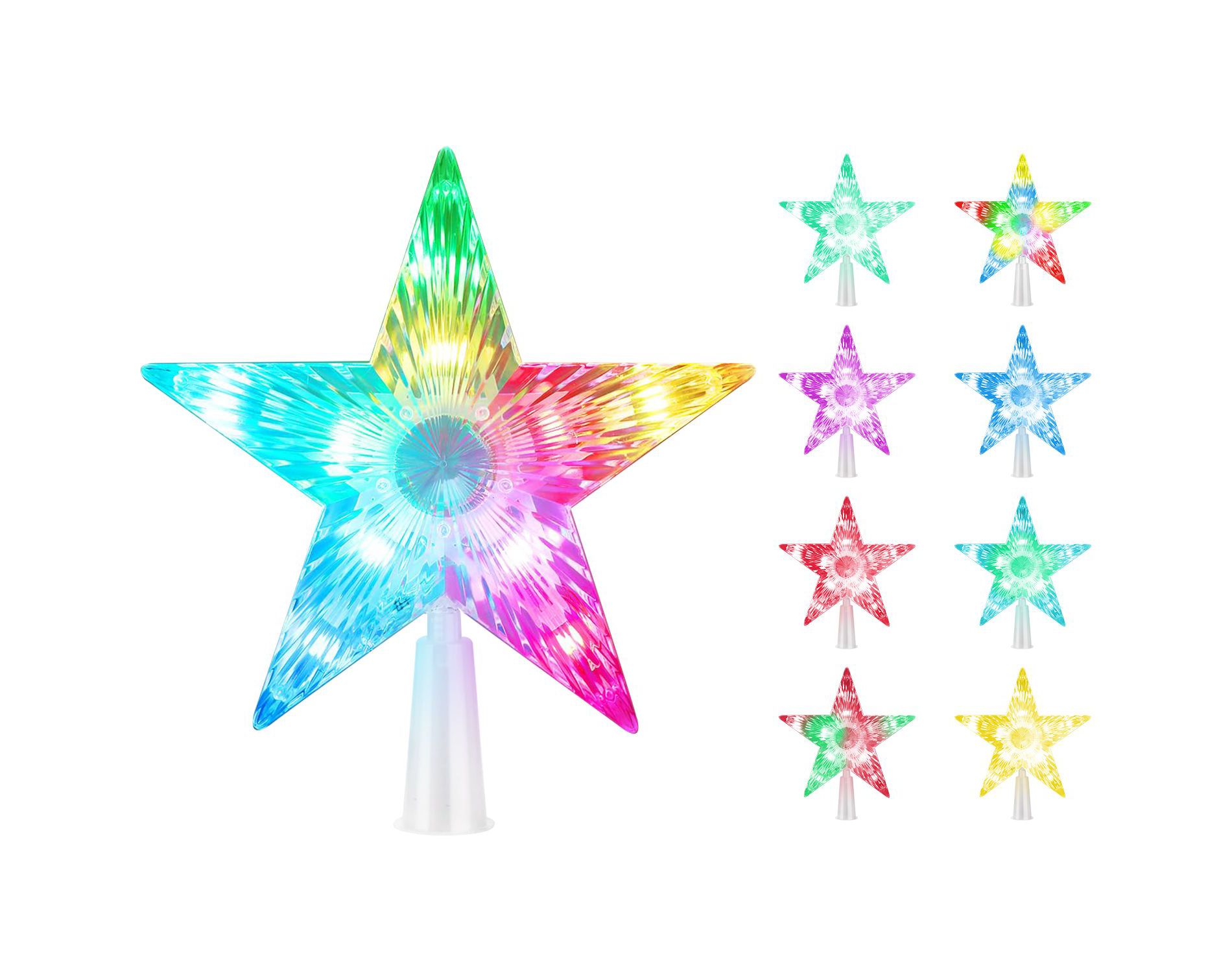 Swtroom 7.8" Christmas Tree Topper Star Tree Topper Lights Fairy Light RGB Night Tree Topper Remote Control Color Changing