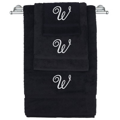 BC BARE COTTON Monogrammed Towel Set, Personalized Gift, Set of 3 - Black - White Script