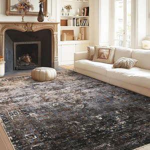 Washable Area Rug, Ombre Vintage Distressed Low Pile Non-Slip Carpet, Ultra-Thin Accent Rug for Bedroom, Living Room, Dining Room - 1 of 4