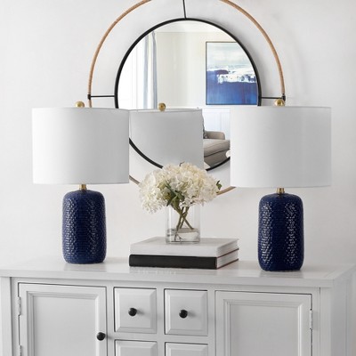 Huxley Navy Blue Ceramic Table Lamp Set with Drum Shade