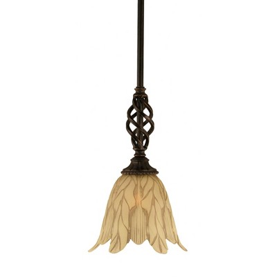 Toltec Lighting Elegante 1 - Light Pendant in  Dark Granite with 7" Vanilla Leaf Shade