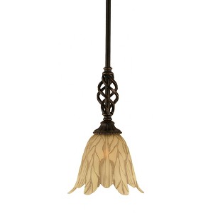 Toltec Lighting Elegante 1 - Light Pendant in  Dark Granite with 7" Vanilla Leaf Shade - 1 of 1