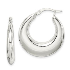 Black Bow Jewelry Puffed Round Hoop Earrings in Sterling Silver - 25mm (1 in) - 1 of 4