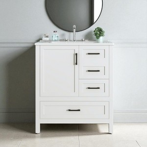 Mshliw 30" Bathroom Vanity with Ceramic Sink, Soft-Close Doors & Drawers, Solid Wood Frame, Modern Storage Cabinet - 1 of 4