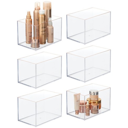 mDesign Plastic Bathroom Vanity Countertop Organizers, Set of 4, Clear/Rose  Gold