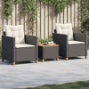 vidaXL 3 Piece Bistro Set - Black Poly Rattan, Acacia Wood/Cushions/Outdoor Furniture, Garden/Patio/Backyard - 2 of 4