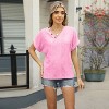Women's Spring & Summer V - Neck Jacquard Button Short - Sleeve Top, Loose Hollow - Out T - Shirt - 2 of 4