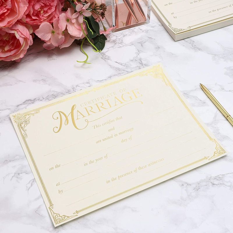 Juvale 48 Pack Marriage Certificates with Gold Foil Edges for Wedding Ceremony, Official Newly Weds, Proposals, Ivory Offset Paper,11 x 8.5 In, 3 of 9