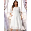 Agnes Orinda Women's Plus Size Floral Lace Round Neckline 3/4 Sleeves Midi A Line Dresses White - 3 of 4