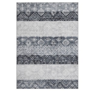 5x7 Washable Modern Abstract Patchwork Pattern Printed Rug Non-Slip Backing Stain Resistant Ultra-Thin Carpet Floor Cover for Living Bedroom Grey - 1 of 4