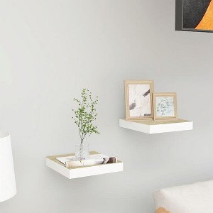 Wall Shelf Set of 2 Oak and White Honeycomb MDF, metal Small - 1 of 4