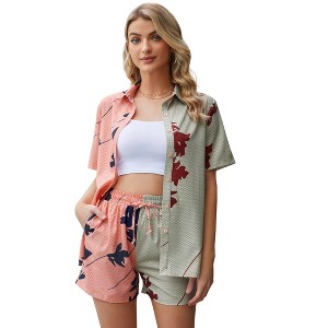 Clearlove 2 Piece Outfits for Women Button Down Loungewear Summer Shorts Sets With Pockets - 1 of 4