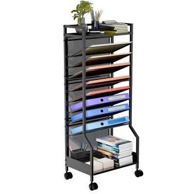 Simple Trending 10 Tier Rolling File Cart, Desk File Organizer with Wheels and Storage Drawers, Legal documents can be stored, Black