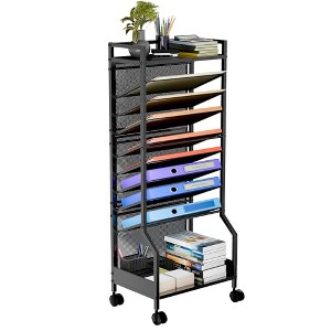 Simple Trending 10 Tier Rolling File Cart, Desk File Organizer with Wheels and Storage Drawers, Legal documents can be stored, Black - 1 of 4