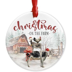 Lomsoe Farmhouse Christmas Ceramic Ornaments Holy Cow Goat Chicken Farmhouse Animals Decoration Hanging Tree Merry Xmas On The Farm Ornament - 1 of 1