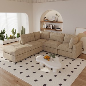 L Shaped Sectional Couch 134 Inch 4-Seater Modern Modular Sofa with Ottoman,Chenille Deep Seat Couches for Living Room, Bedroom and Apartment - 1 of 4