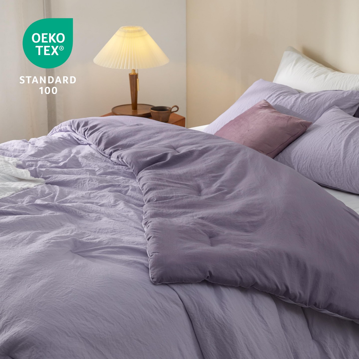 Комплект постельного белья Bedsure Full Size Comforter Set, Reversible Grey Soft Prewashed Bedding for All Seasons, 3 Pieces Warm Down Alternative Bed Set, 1 Lightweight Comforter (82"x, цвет: Фиолетовый — фото 5