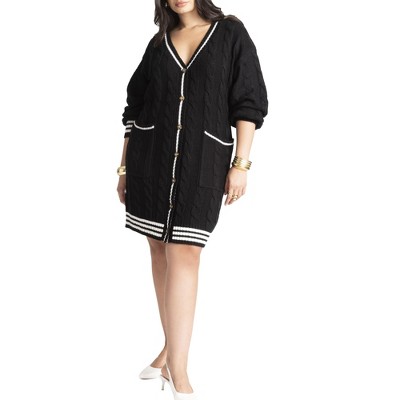 ELOQUII Women's Plus Size Cardigan Sweater Dress With Stripe Detail