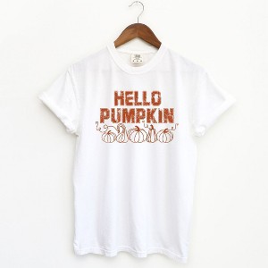 Simply Sage Market Women's Hello Pumpkin Distressed Short Sleeve Garment Dyed Tee - 1 of 4