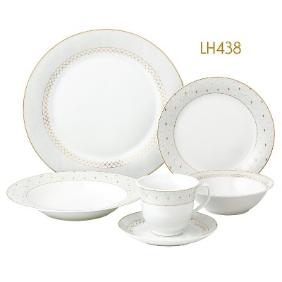 Lorren Home Trends 24 Piece Gold Border Porcelain Dinnerware Set-Service for 4-Carlotta-Mix and Match