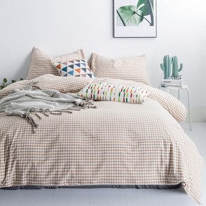 BAGOKIE 100% Washed Cotton Plaid Duvet Cover Set Queen/King Size Duvet Cover with 2 Pillowcases, Blue - 1 of 4