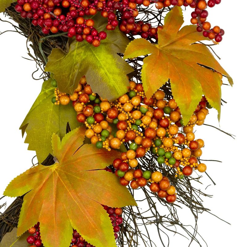 Northlight Maple Leaf and Berry Twig Artificial Fall Harvest Wreath, 22-Inch, 4 of 5