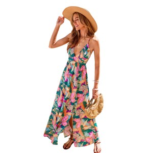 Women's Vibrant Tropical Leaf Print Maxi Dress - Cupshe - 1 of 4