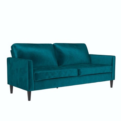 Green Velvet Pillow-Top Arm Sofa with Wood Frame