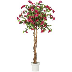 Artificial Bougainvillea Tree 4/5/6FT with White Pot, Faux Flower Tree for Indoor Outdoor Decor, Lush Fake Floral Plant - 1 of 4