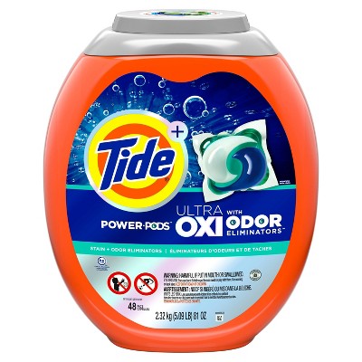 Tide Ultra OXI Power Pods with Odor Eliminators for Visible and Invisible Dirt Laundry Detergent Pacs - 81oz/48ct