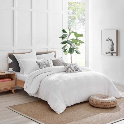 King White Cotton Reversible Waffle Duvet Cover Set