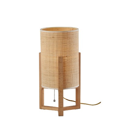 Quinn Natural Wood Table Lantern with Woven Raffia Shade